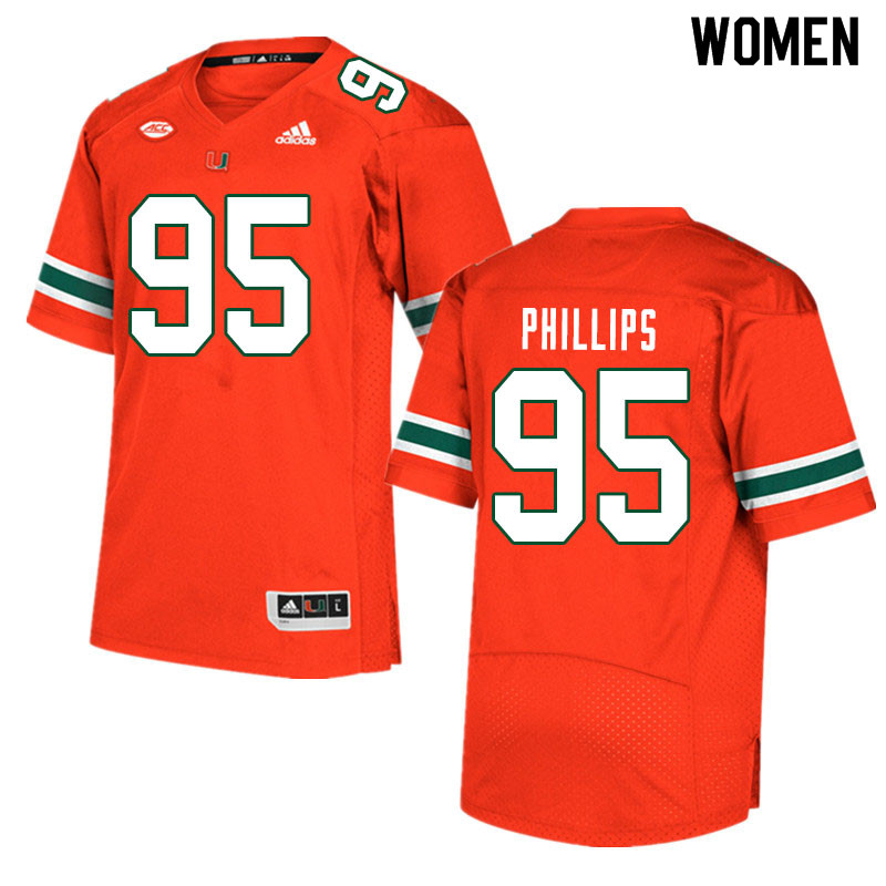Women #95 Jaelan Phillips Miami Hurricanes College Football Jerseys Sale-Orange - Click Image to Close